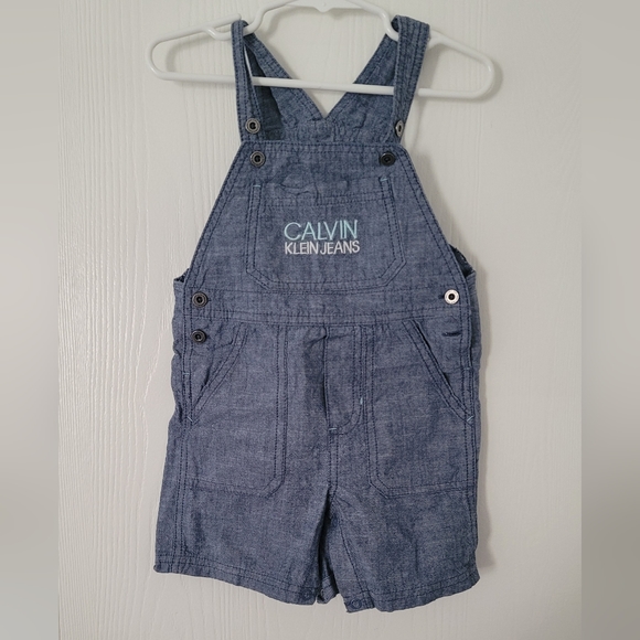 Calvin Klein 24 Months Shortalls Overall Shorts Light Blue Denim Baby Boy Unisex - Picture 7 of 12
